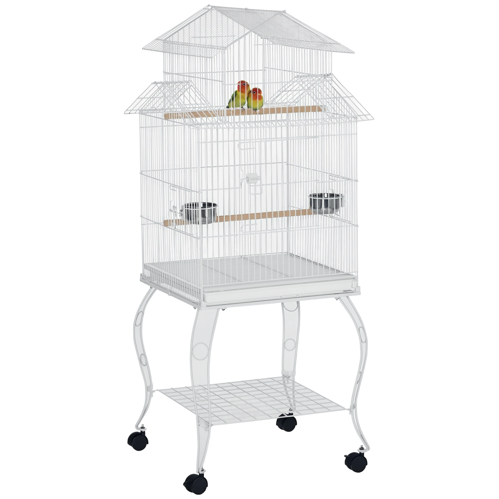 Pawhut Vogelkooi met Wielen 50X49X137Cm met verwijderbare ladevoeders