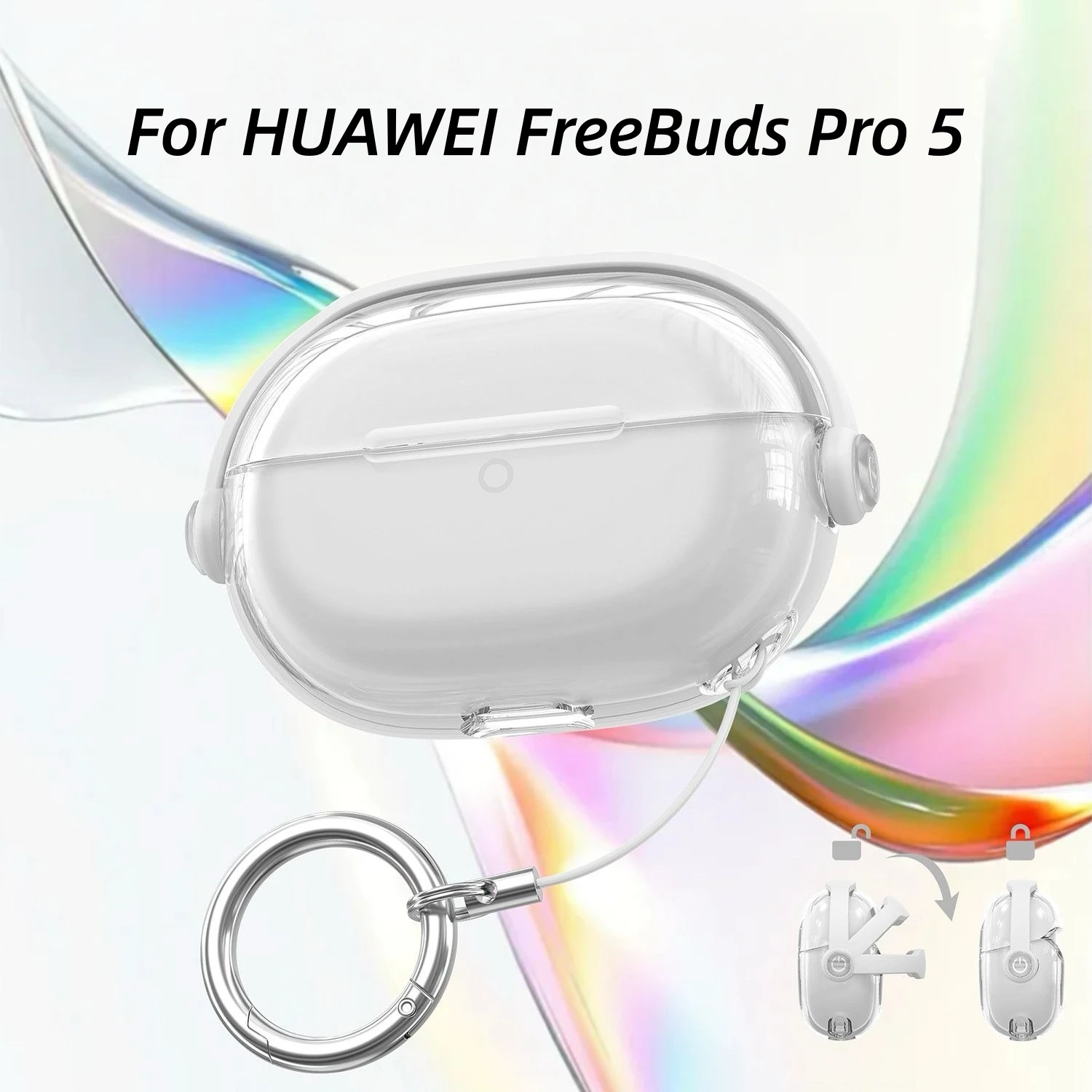 Security Lock Transparent Cover For HUAWEI FreeBuds Pro 5 Case Cute Color Clean Earphone Case For FreeBuds Pro5 Phone Holder