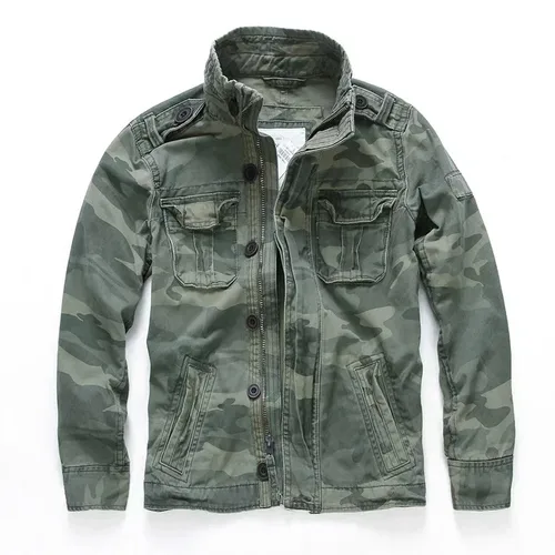 Imagen 2 del producto Chaqueta de mezclilla M65 para hombre, abrigo Retro de carga con múltiples bolsillos para exteriores, Tops de camuflaje, campo, informal, moda, senderismo, uniforme