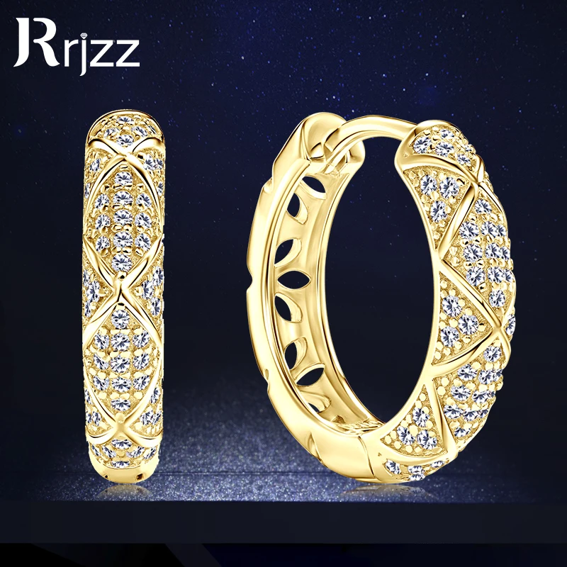 

Rrjzz 925 Sterling Silver Fashion Round Bezel Set Earrings Sparkling Pave Moissanite Luxury Women Hoop Earrings with Certificate