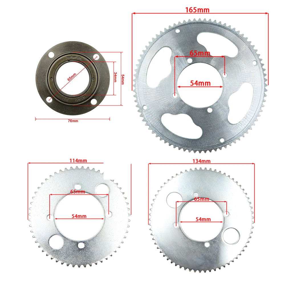 25H 55T/65T/80T Teeth Rear Sprocket Gear With Free Wheel Ratcheting Adapter Kit For Electric Bicycles Go Kart Scooter Mini Bike