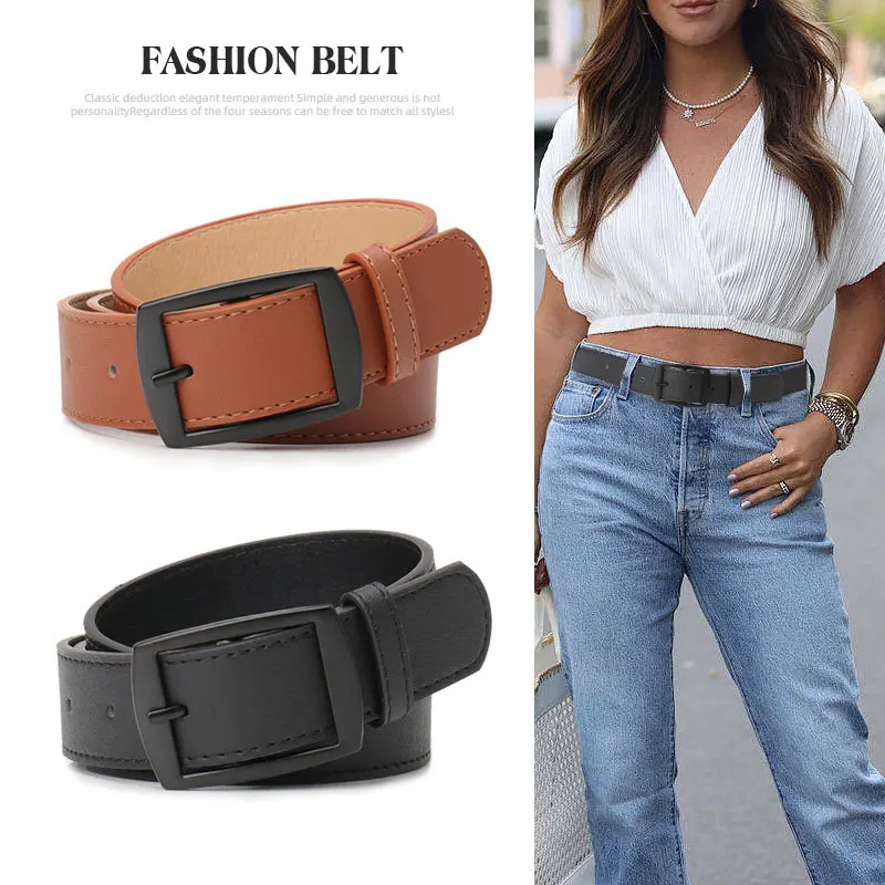 2025 Cintura alla moda con fibbia ad ardiglione per donna-Cintura per pantaloni casual con fibbia in metallo, accessori moda per l'uso quotidiano, cintura slim fit