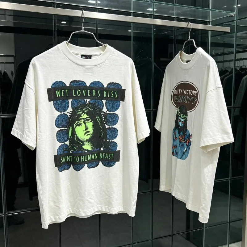 Summer Breathable Cotton Saint Tshirts Blue Thorn Portrait Butterfly Print Retro White Round Neck Short Sleeve Men Women Top Tee