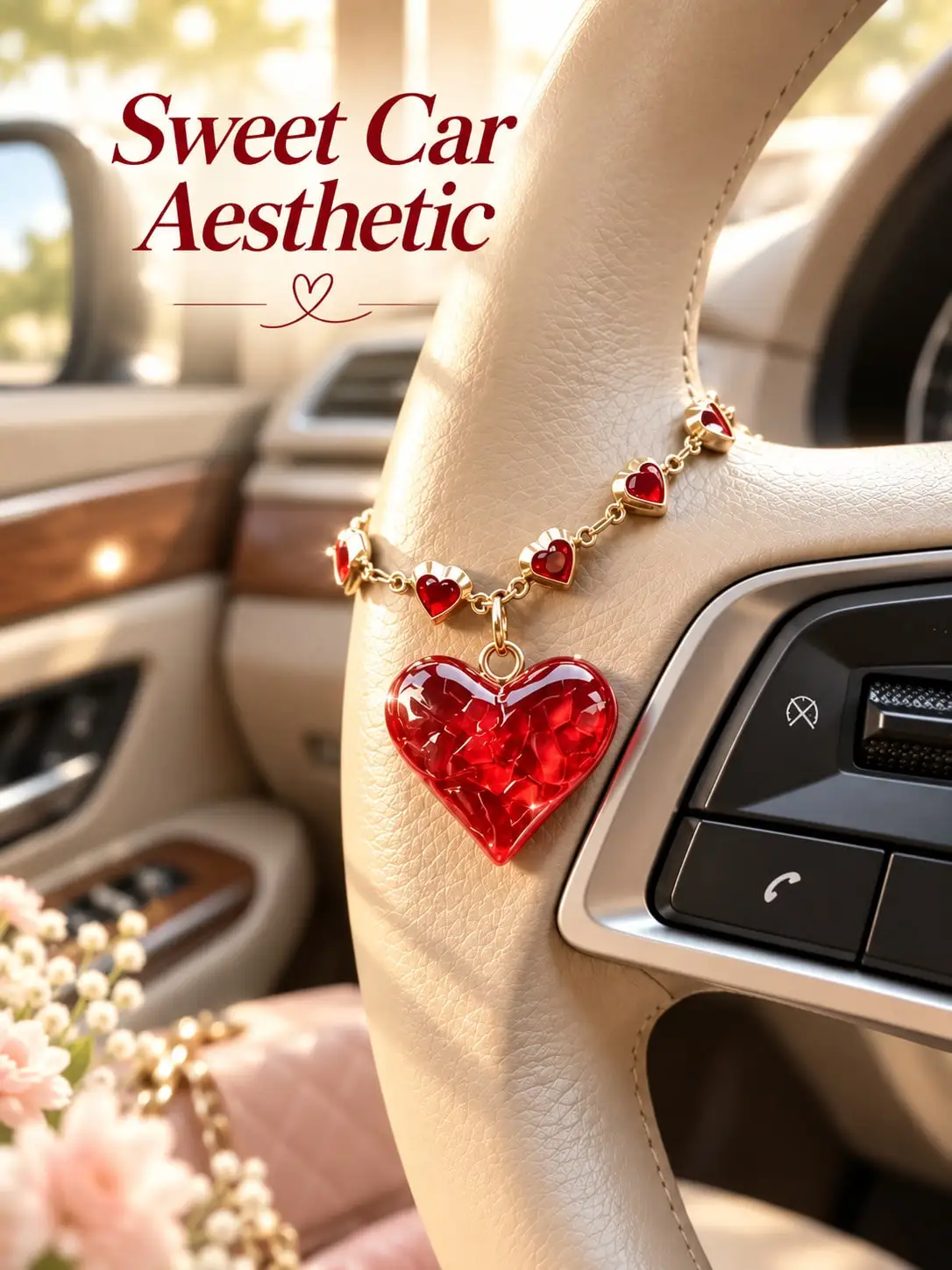 Heart Car Steering Wheel Hanging Ornament, Crystal Love Charm Auto Interior Decor Accessory, Stylish Gift for Women Girls