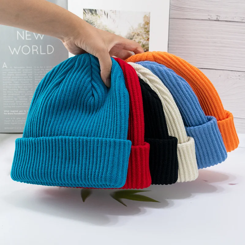 Solid Color Thickened Knitted Hats for Women Men Warm Beanies Winter Autumn Outdoor Hip Hop Skullcap Dopamine Dad Caps Ski Hat