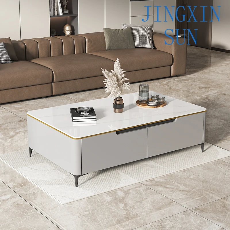 Italian solid wood rock slab rectangular coffee table modern simple cream style living room household coffee table