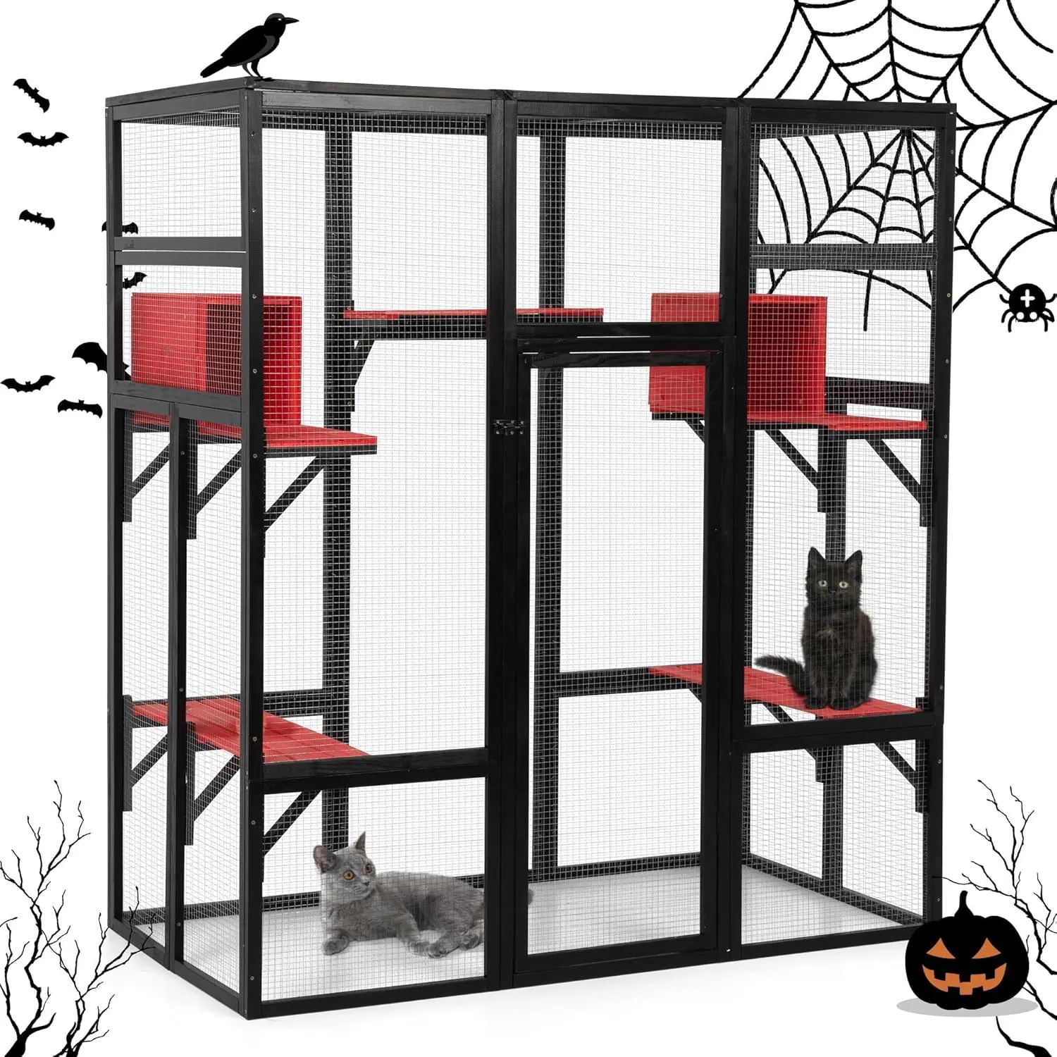 

71" Wooden Outdoor Cat Enclosure with Perches Condos Waterproof Roof 7 Platforms 2 Resting Boxes UV Resistant Customized