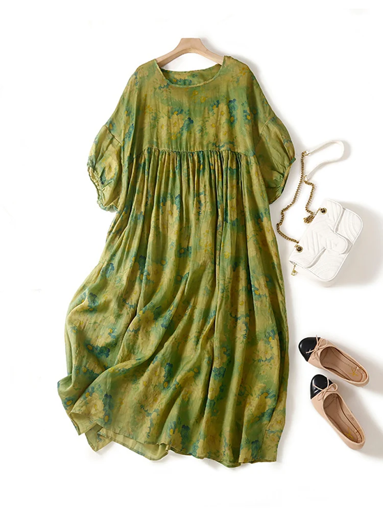 

European Style Women Dresses 2025 New Summer Female Lantern Sleeve Vintage Floral Party Dresses Casual Loose Beach Sundress