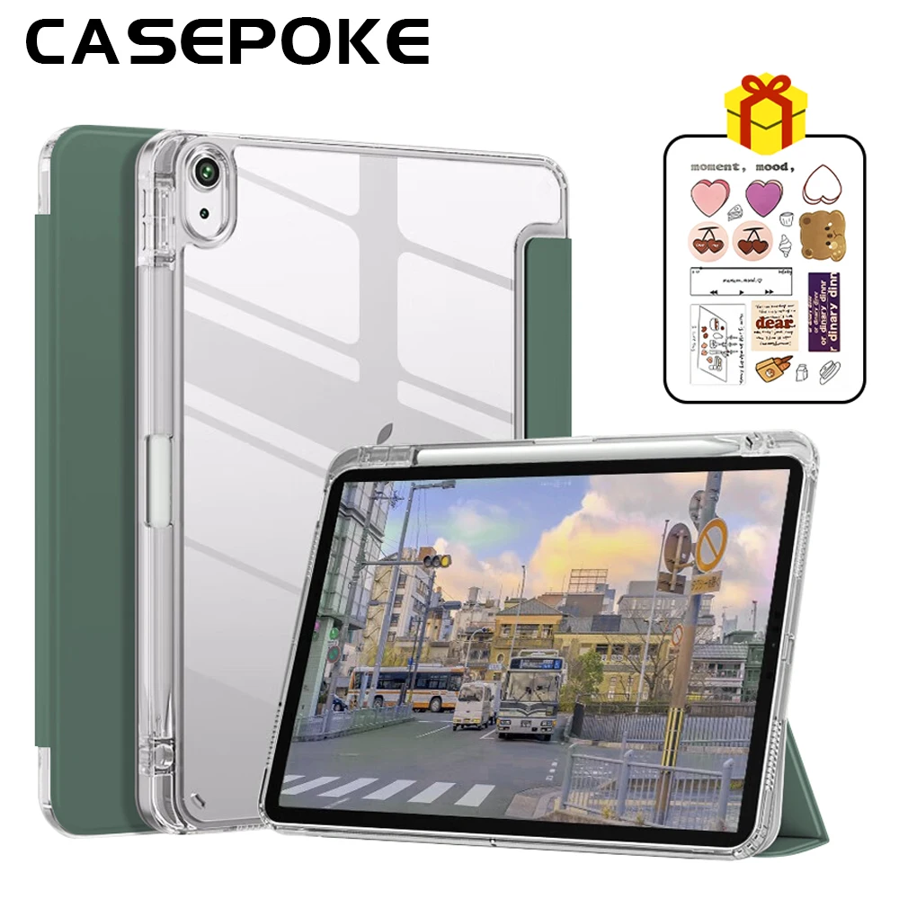 For IPad 9.7 5/6th Air 12 Transparent Case With Pencil Holder For iPad 7/8/9/10th Air3/4/5th Pro11/12.9 Mini6 Transparent Cover