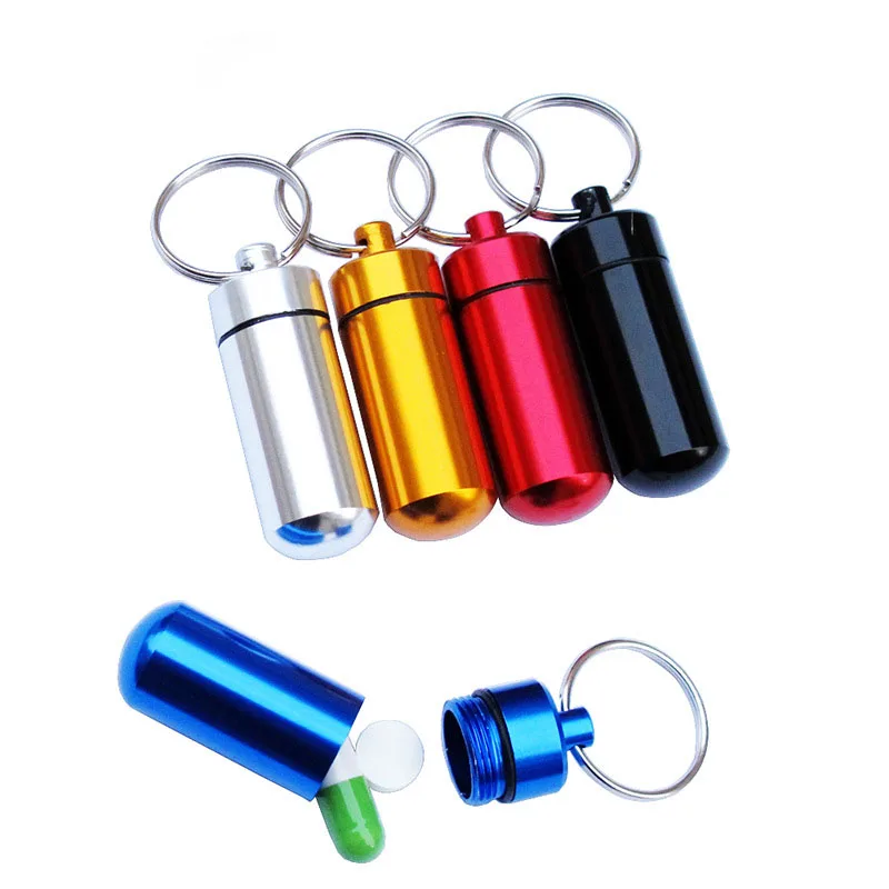 Botol Pil Aluminium Mini Tahan Air Portabel Botol Obat Luar Ruangan Botol Obat Mini Tahan Air Gantungan Kunci Botol Gantung