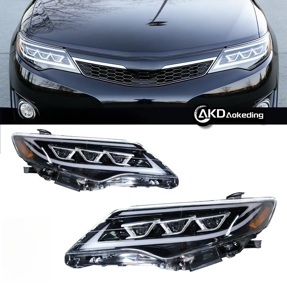 Headlight Assembly For Toyota Camry 2012‑2014, Modified Triple‑Lens Head Lamp With LED Daytime Running Light, Plug‑and‑Play
