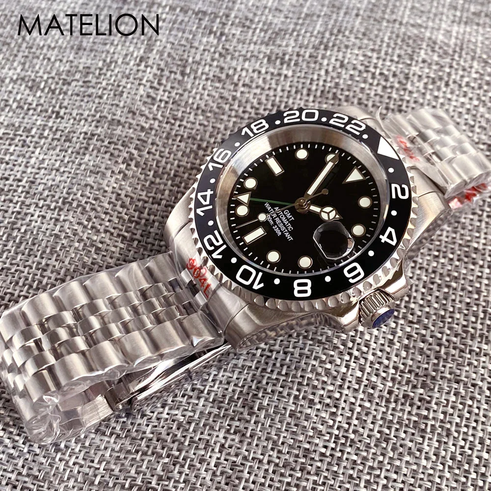 GMT Diver Watch for Men NH34A Movement Automatic Watches Mechanical Swim Luminous Jubilee Strap Slide Buckle 200m Waterproof image 5