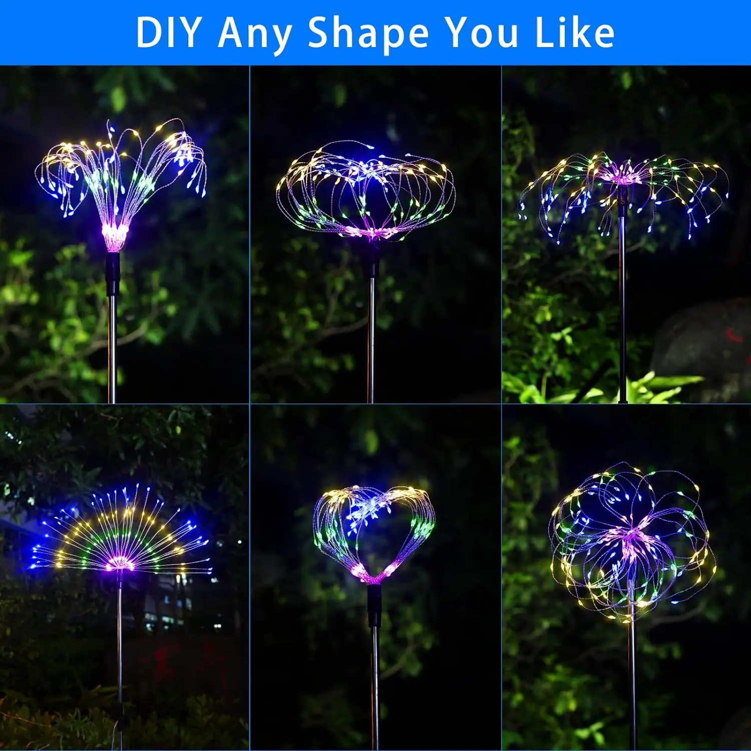 Luces de fuegos artificiales impermeables para exteriores, luces de hadas solares para jardín, fiesta de Navidad, boda, decoración DIY, led, luz de flores de jardín