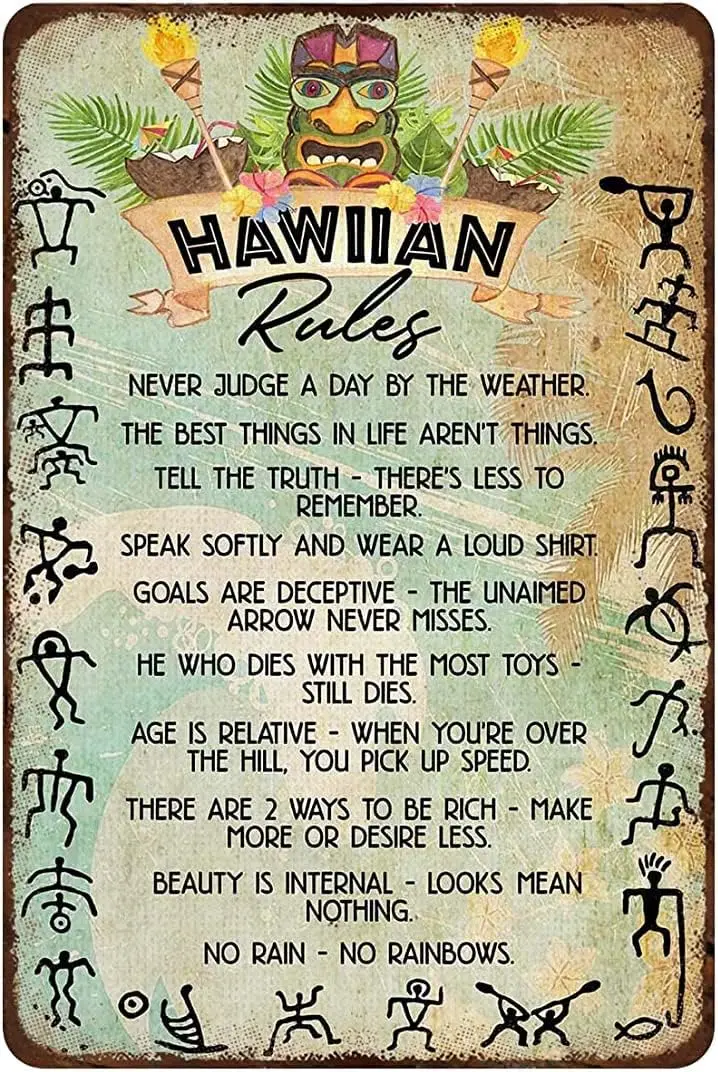 Rustic Retro Metal Tin Sign Hawaiian Rules Funny Vintage Sign plaques Wall Decor Home Sign Funny Farm Metal Signs Bathroom  sign