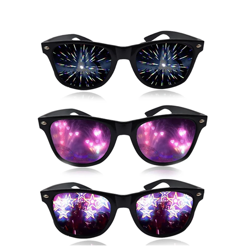 Special Effect Sunglasses for Women Diffractive Optical Dance Light Show Star Football Dollar Heart Shape Trendy Party Accessory
