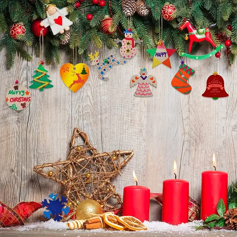 10pcs Whimsical Christmas Decorations Set - Creative DIY Graffiti Painting Chips for Home and Outdoor Decor Festive Season
