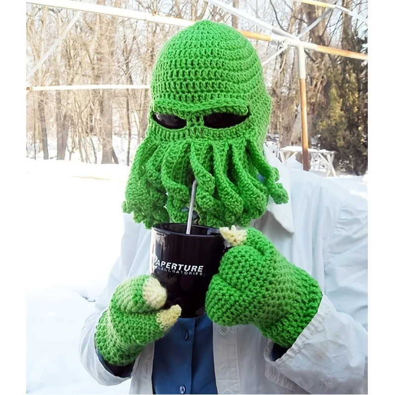 Lustige handgestrickte Oktopus-Mütze, niedliche warme Wollstrick-Kopfbedeckung Unisex, vielseitige trendige Neuheitsmütze für den täglichen Gebrauch, Party, Cosplay, Foto-Requisiten.