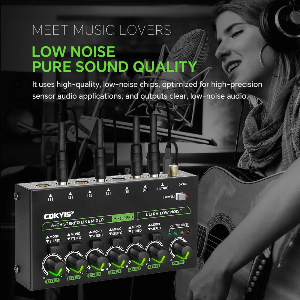 MIX600 Easy Operation Audio Mixer with Independent Microphone Control for Guitars Bass and Stage Use