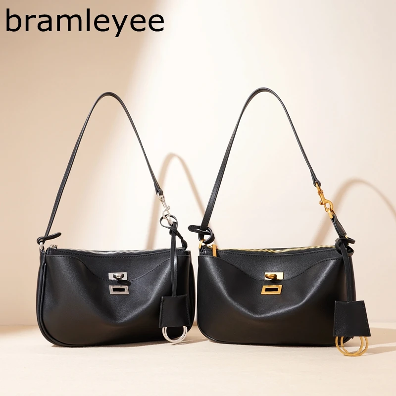 New Designer No Logo Black 2 Sizes Women Lock Flap Bag Nappa Cowhide Leather Female Shoulder Bag Luxury Cowskin Hand Bag