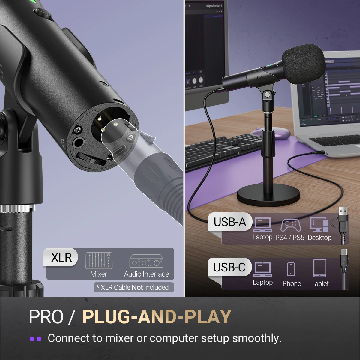 레코딩을 위한 FINE USB/XLR 동적 마이크, 스튜디오 휴대용 마이크와 데스크톱 스보보보컬/스트리밍/더핑/미팅-TANK2를 위한 스튜디오 휴대용 마이크