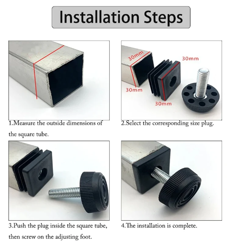 Square/Round steel Pipe Adjustable Foot Mats With Nuts Furniture Table Chair Leg Heightening Feet Pad