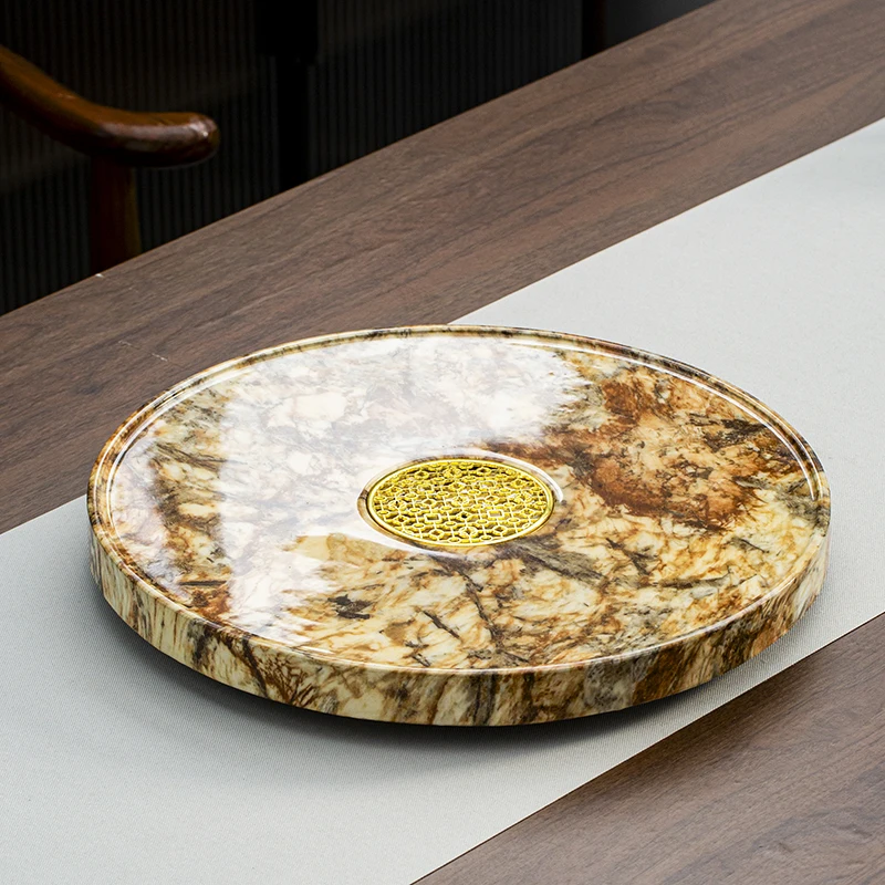 Marble Ceremony Tea Tray Desk Pot Drainage Plate Round Living Room Mini Tea Tray Coffeeware Drip Bandejas Home Decorationgs