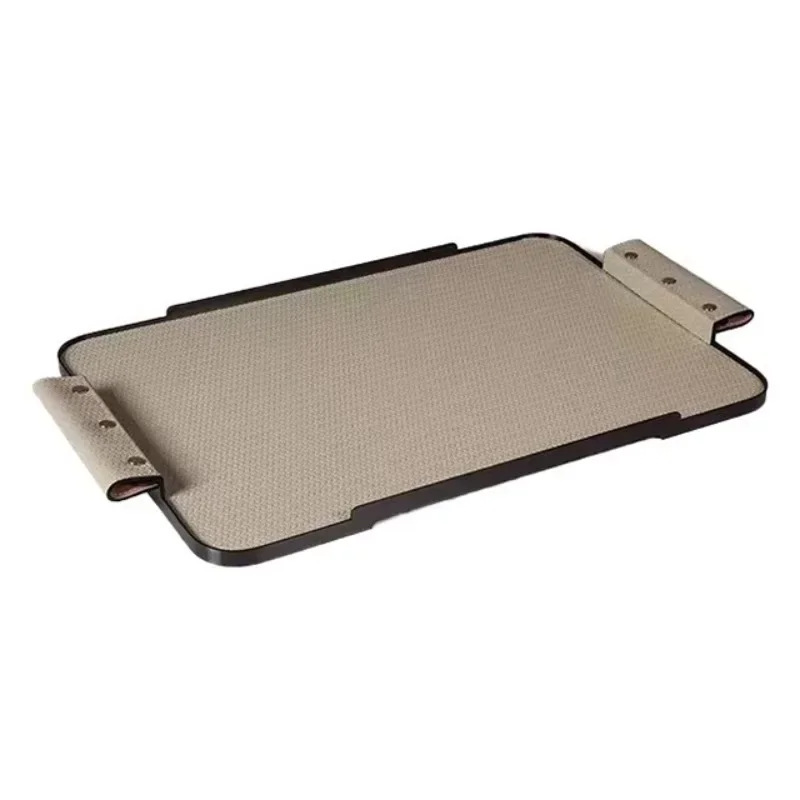 Modern light luxury rectangular leather tray ornament model room hotel study entrance tea storage tray