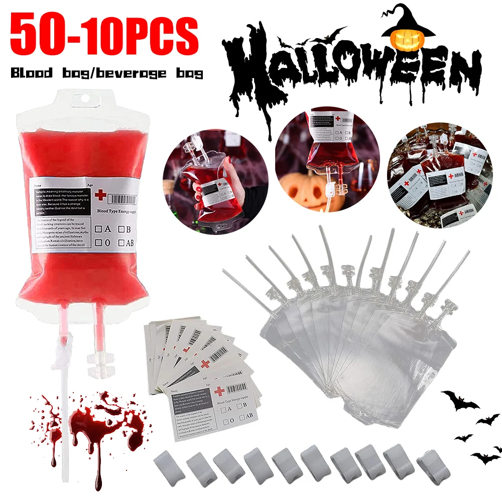 350ml Halloween Blood Bags Alcohol Juice Drinking Bag Halloween Birthday Party Decoration Vampire Cosplay Supplies Horror Props