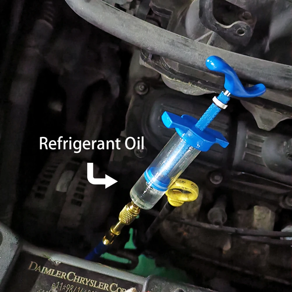 Inyector de aceite/tinte para coche, adaptador de acoplador rápido de lado bajo R134a, herramientas de reparación de aire acondicionado 1/4, inyección Manual de engrasador, 1Oz
