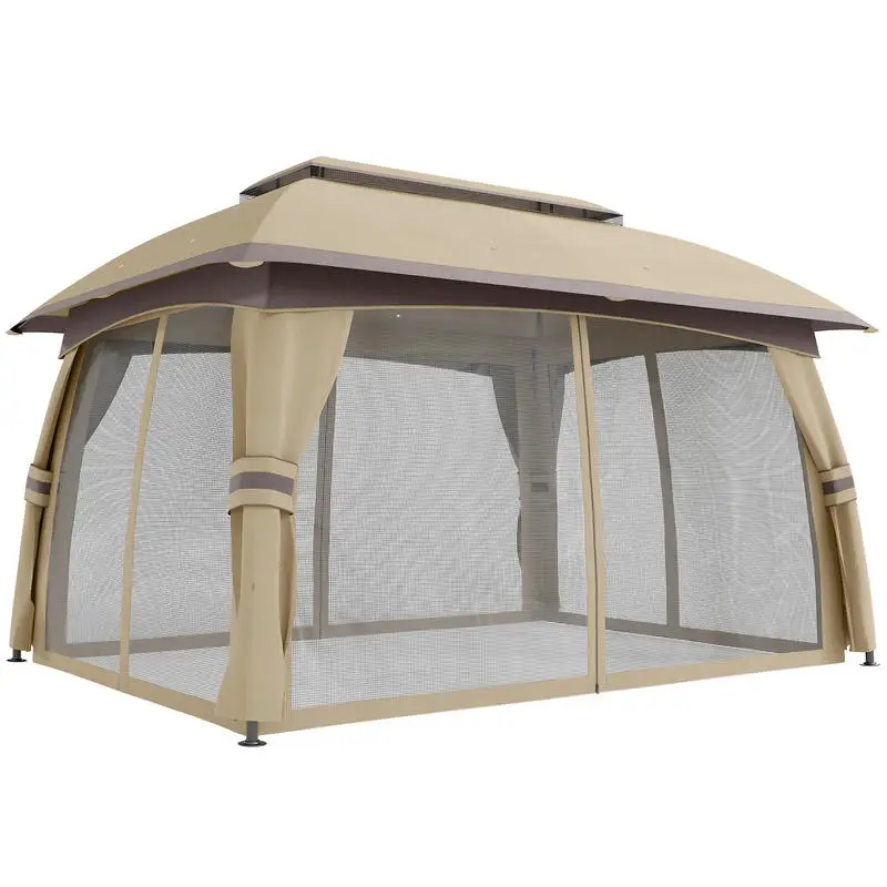 

10' x 13' Patio Gazebo, Outdoor Gazebo Canopy Shelter with Netting, Vented Roof for Garden, Beige