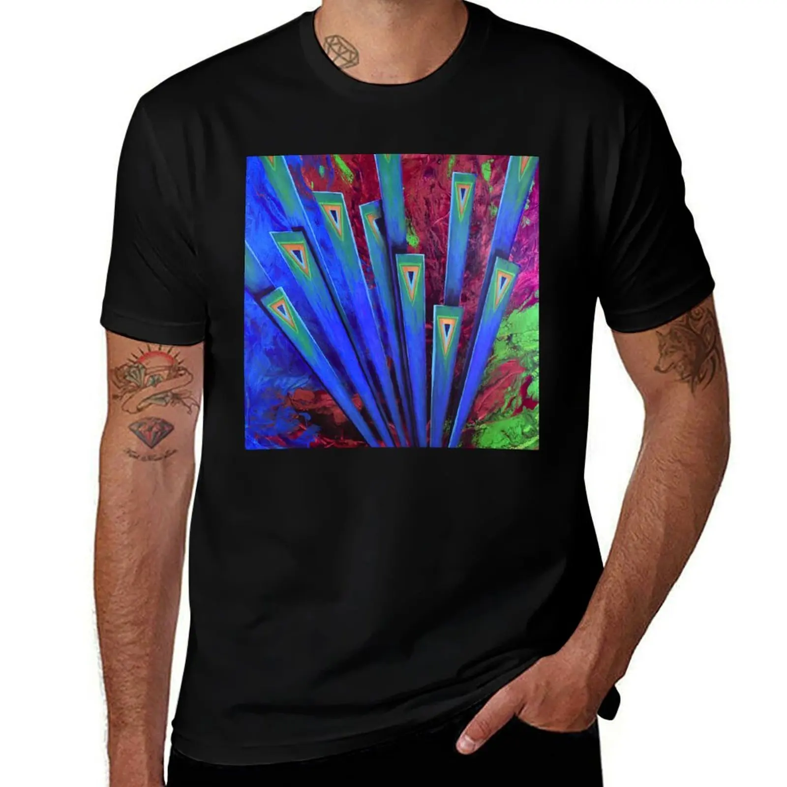 Géométrique Splendor-Tail de paon T-Shirt de luxe designer coton homme t-shirts grande taille hauts hommes t-shirts graphiques hip hop