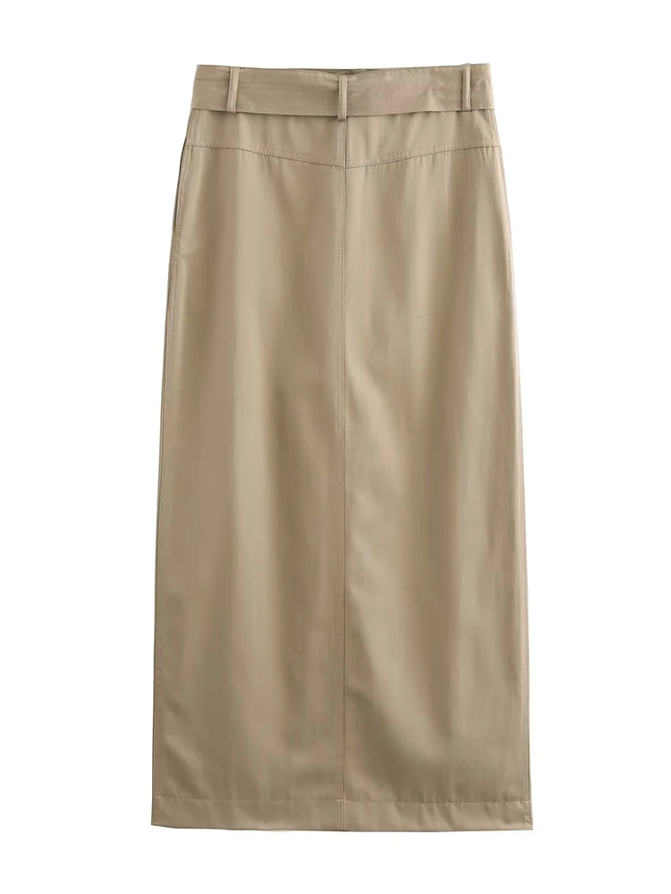 2025 primavera nueva ropa de mujer estilo europeo y americano moda Color sólido cintura alta falda con abertura recta