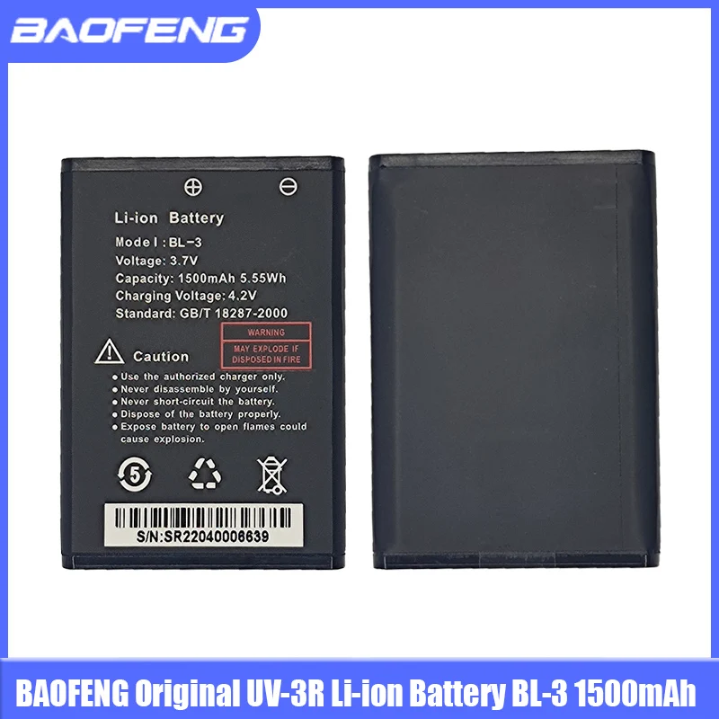 BAOFNEG Walkie Talkie UV-3R Li-ion Battery 1500mAh Compatible With BF-R5 BF-C50 BF-T6 Two Way Radios Extra Battery Model BL-3