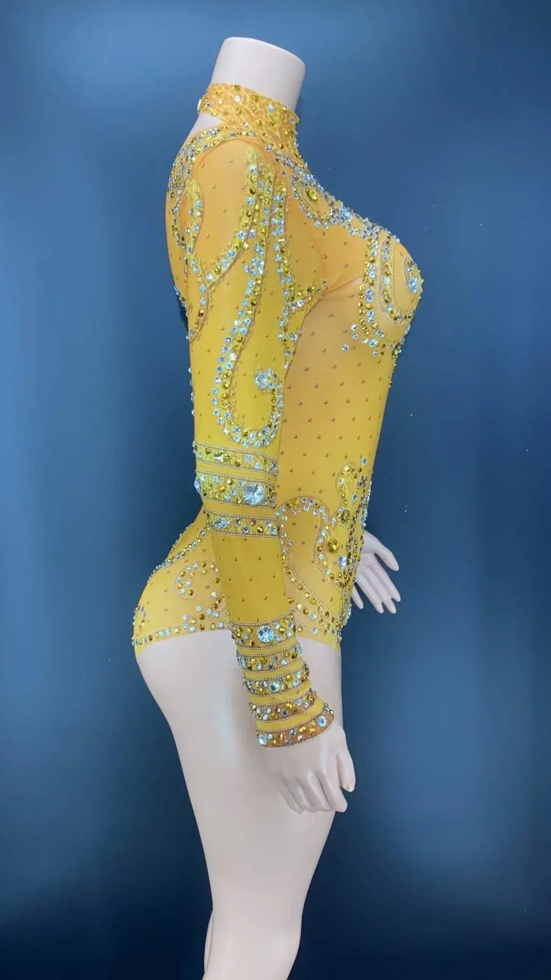 多色輝くラインストーンセクシーな女性ボディスーツレオタードナイトクラブバーパーティープロムポールダンス服ステージ衣装