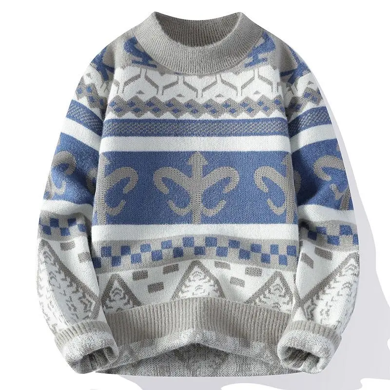 Mens Clothes Sweater Korean Version of Autumn and Winter New Semi High Neck Fashionable Knitted Sweater with Warm Base