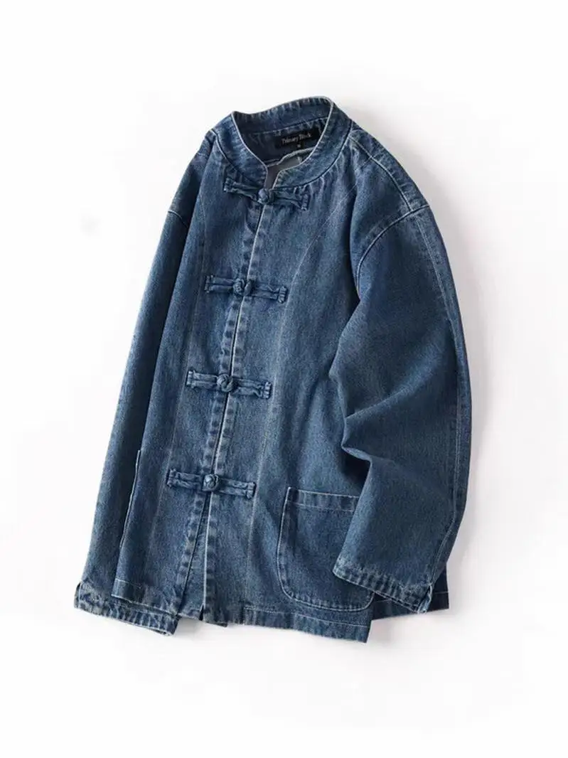 

Мужская джинсовая куртка свободного кроя с воротником-стойкой, весна-осень, модная, молодежная, с длинными рукавами