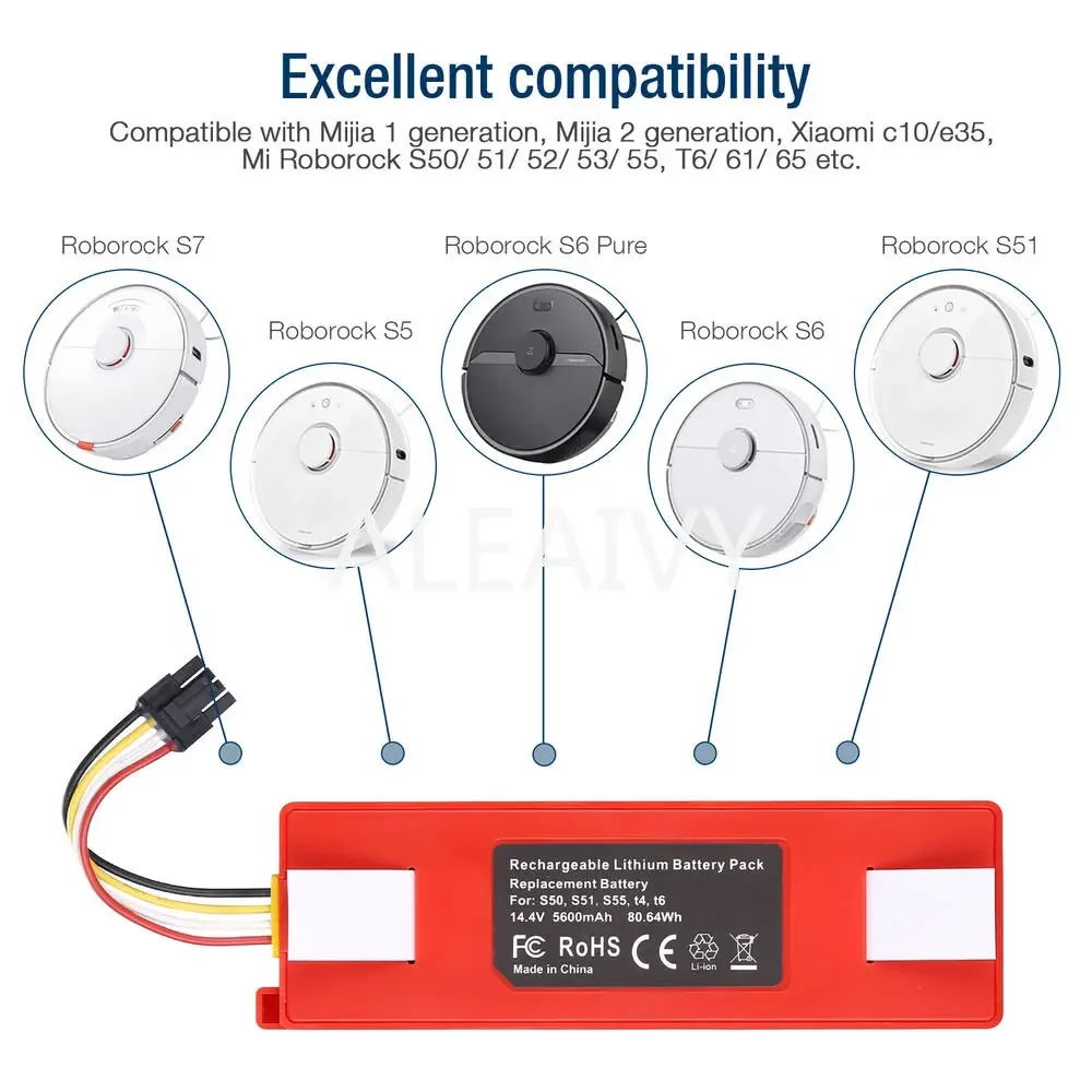 Batterie de remplacement pour aspirateur robot Xiaomi Roborock S50 S51 S55, pièces de rechange accessoires, batterie ion Eddie 5600mAh