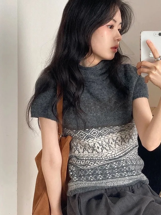 Chic High Collar ort Sve Women's Knitwear Spring New Sle Versatile Base Layer Top Age Reducing Knitted irt