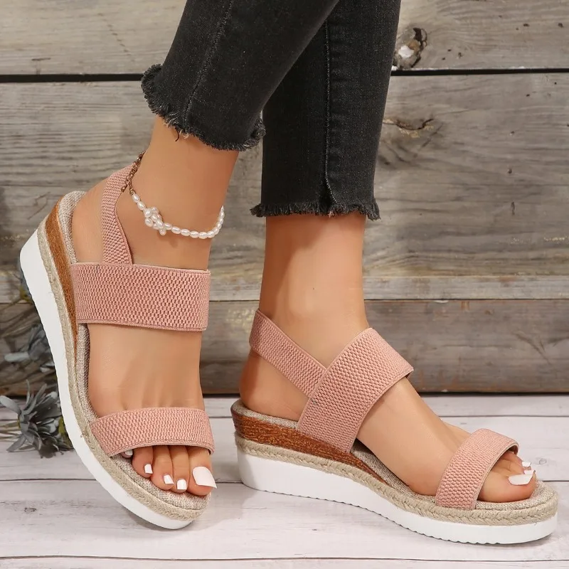 

Womens Wedge Heel Thick Sole Comfortable Sandals 2024 Women's Outdoor Holiday Beach Sandals Elastic Band Designer Summer Sandals