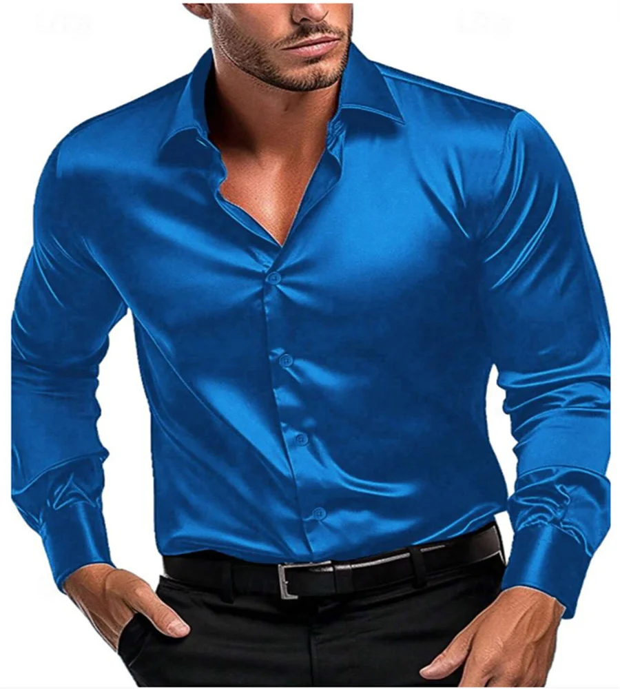 2024 Spring Fall Fashion personality Silk fabric men\'s elegant luxury business casual shirt Long sleeve solid color top