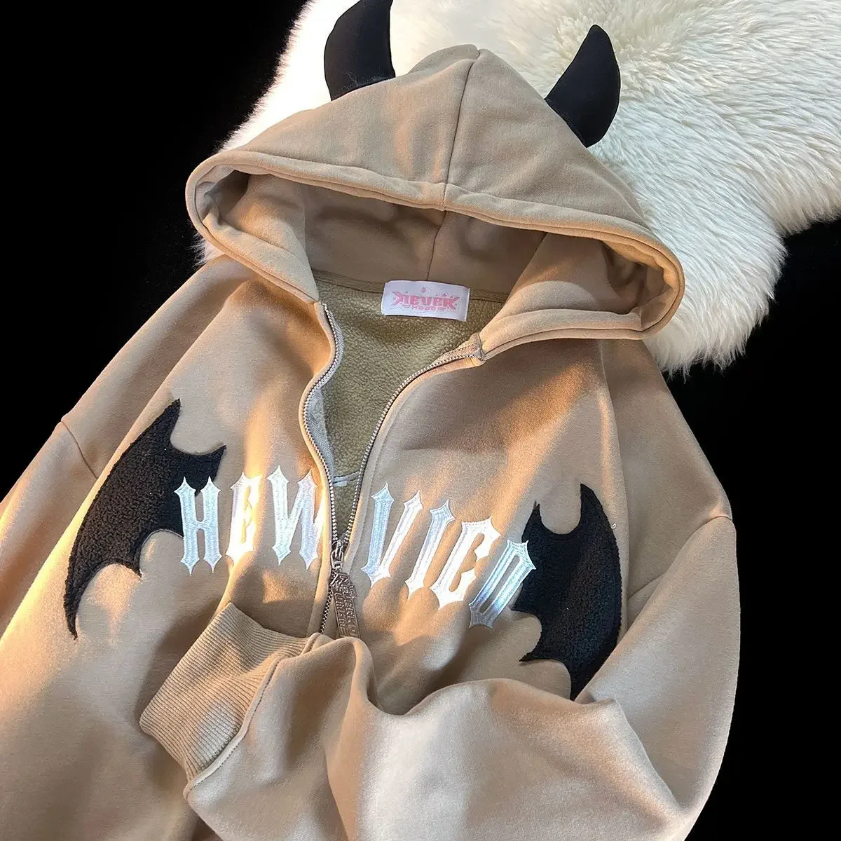 GELITAYIN GELITAYIN American Retro Little Devil Embroidered Zipper Hoodie Women Y2K Street Fashion Trend Joker Sweatshirt Couple