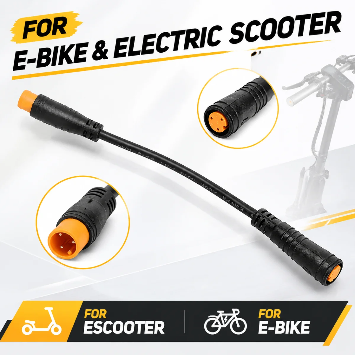 3-poliges Verlängerungskabel (Stecker-Buchse) für Gashebel, wasserdicht, 24AWG, für E-Bike, Elektroroller, Daumengashebel, Bremshebel, 250 mm