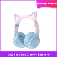 Headset Bluetooth Headphone Wireless Music Gradient Color LED Light Cat Ear with Mic Gamer Earphone Kids Lovely Christmas Gifts