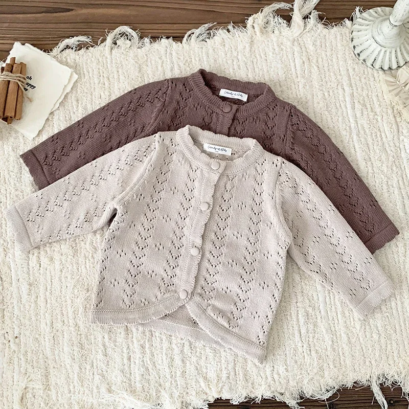 Baby Girls Knitted Cardigan Princess Sweater Cute Doll Collar Crochet Button Closure Clothes Outerwear Winter Kids Tops Outfits