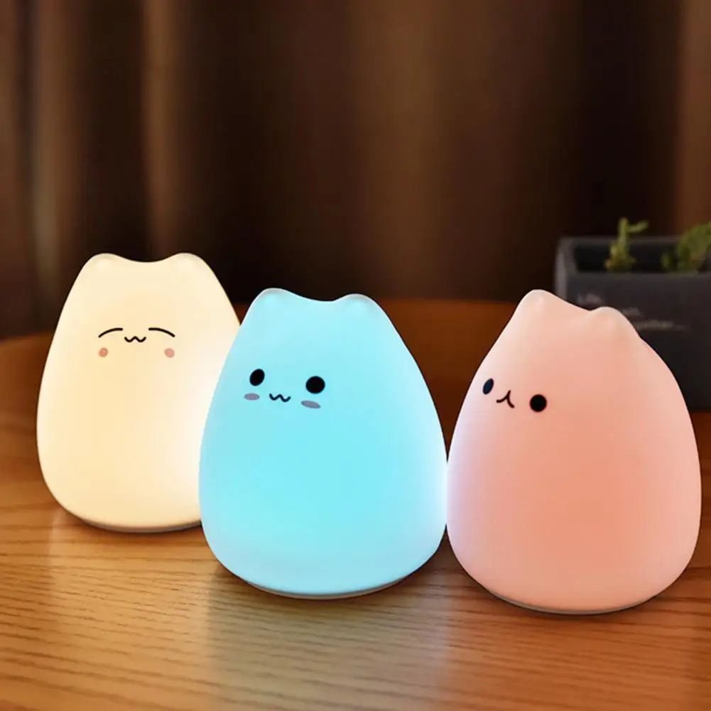 Lámpara de noche súper suave alimentada por batería, aspecto Adorable, no deslumbrante, forma creativa, decorativa, silicona, Gato divertido, LED de noche