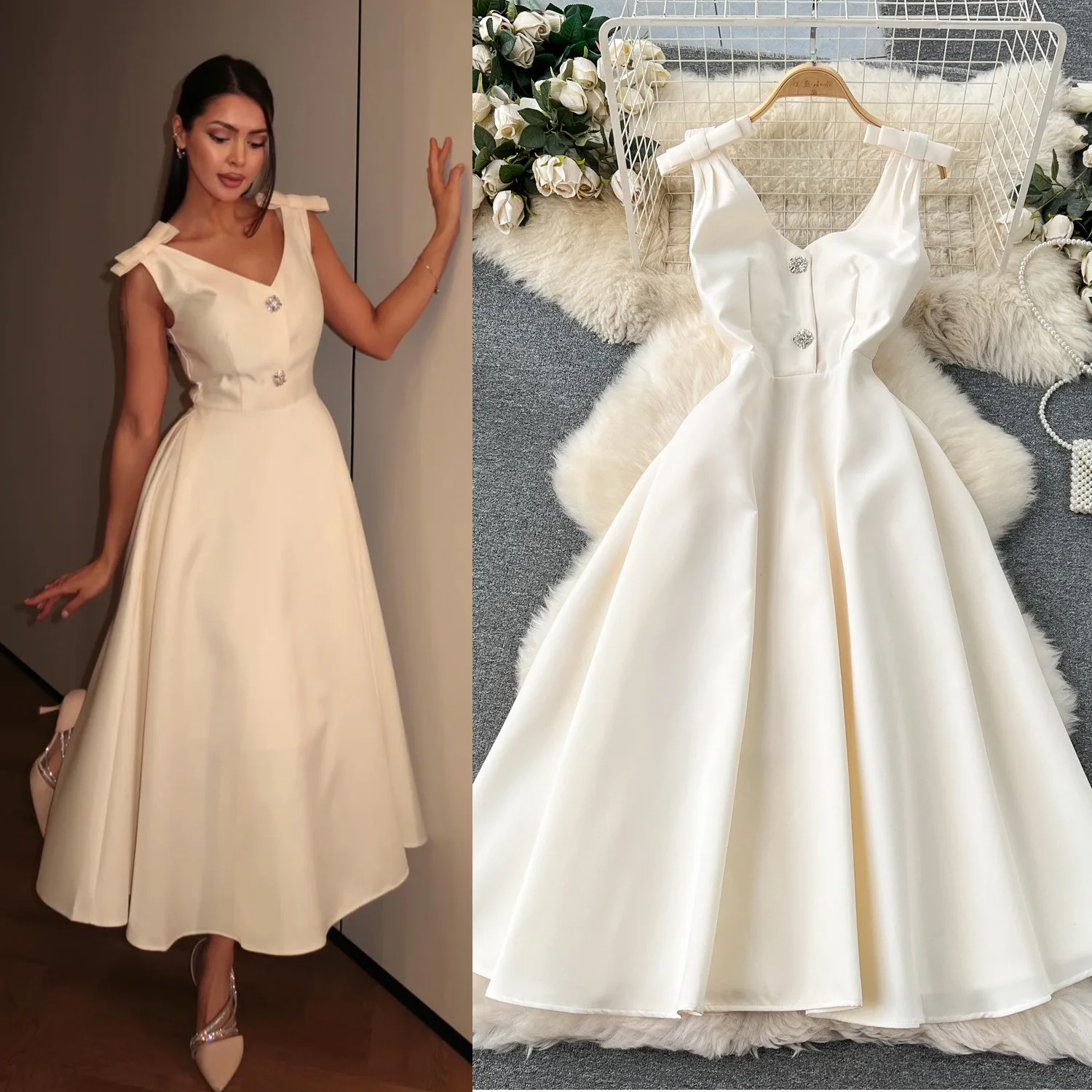 

Dresses Women V Neck Bow Party Dress High Waist A Line Vestidos Sleeveless Loose Y2k Streetwear Knee Length 2025 Slight Strech