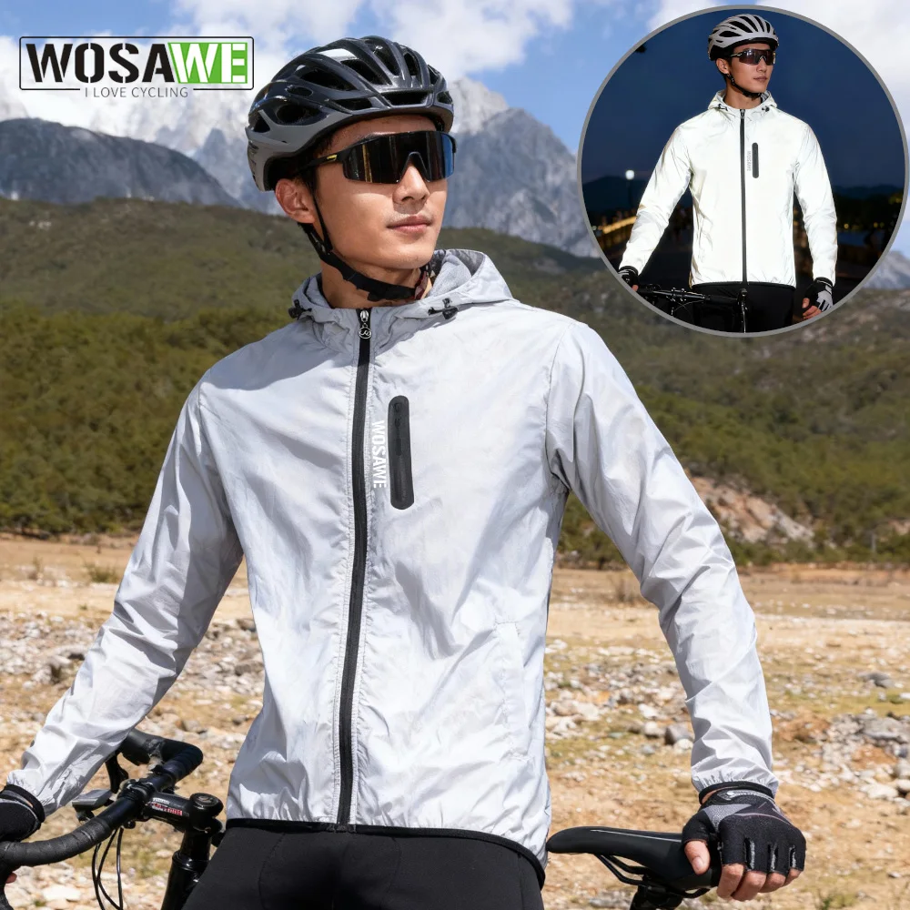 

WOSAWE Светоотражающая велосипедная куртка с капюшоном Водонепроницаемая ветровка высокой видимости Походный защитный жилет для бега MTB велосипедный трикотаж