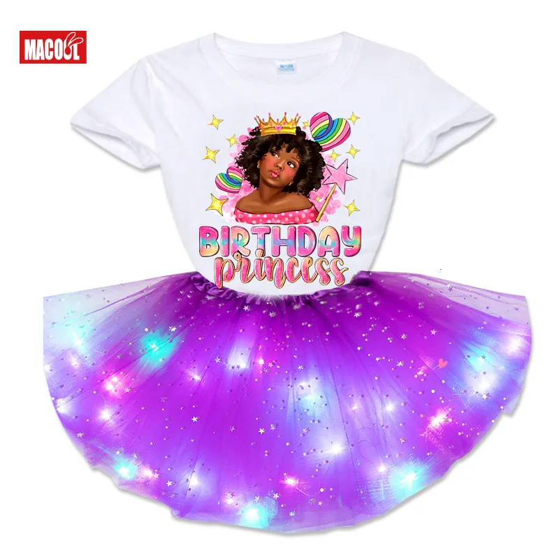 Birthday Princess Outfit Girls Birthday Tutu Dress Set Birthday Party Shirts Girl Kids Black Princess American Child Suits Sets