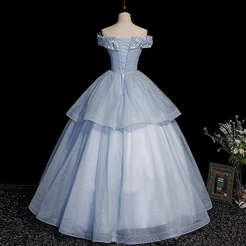 Gaun pesta elegan wanita Quinceanera gaun applique bahu terbuka gaun pesta Prom ulang tahun Formal Vestido De 15 Anos manis 16