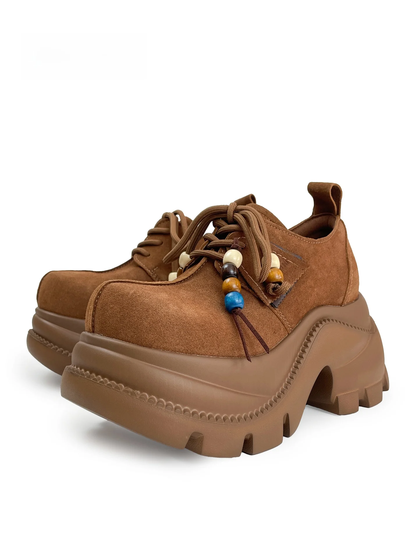 

Mib'Vias Women's Platform Slip-On Shoes Thick Bottom Heightening Caramel Color Low Cut Fashionable Casual Rubber Sole